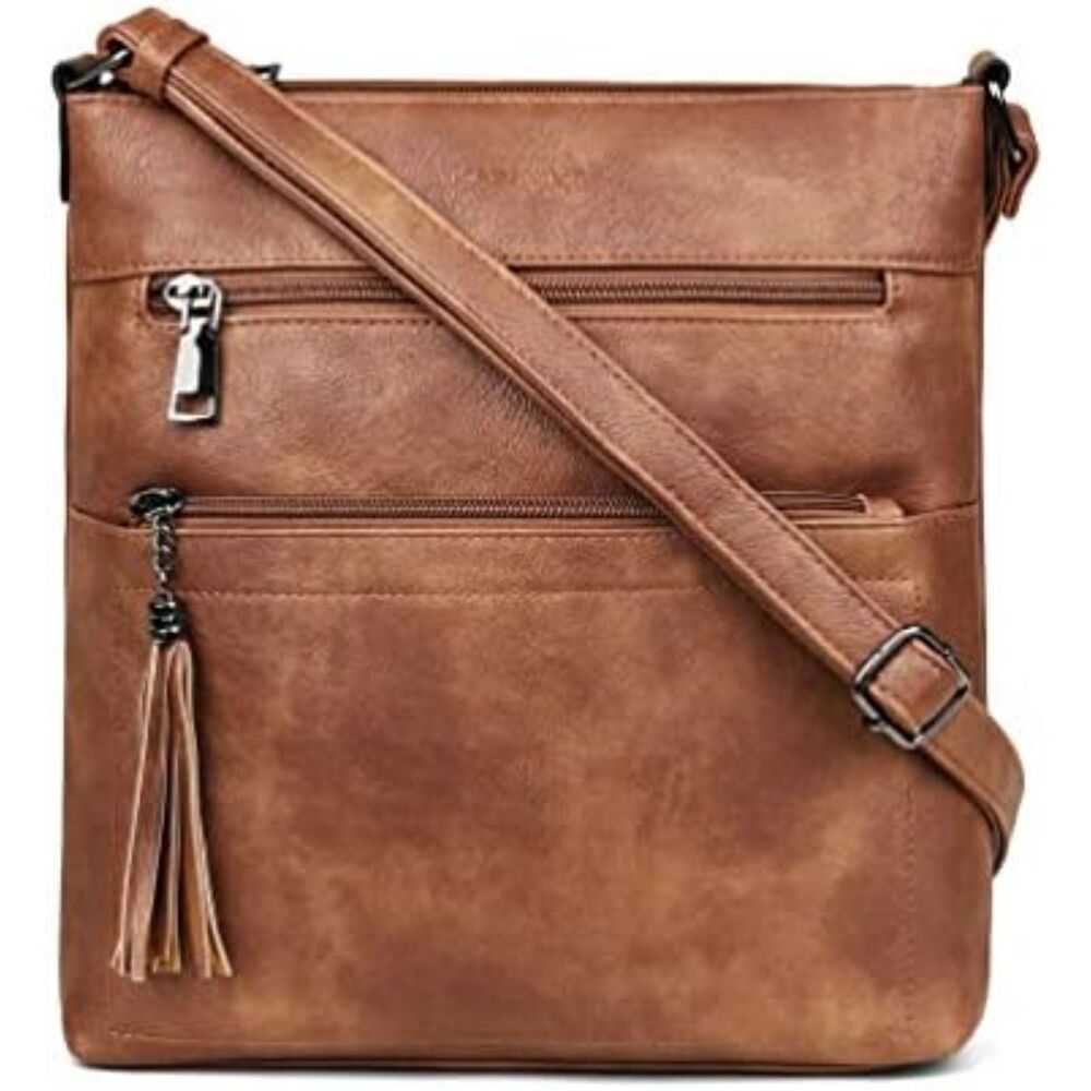 Crossbody Purse for Women Pu Leather Mocha Brown Multi Pocket Shoulder Bag